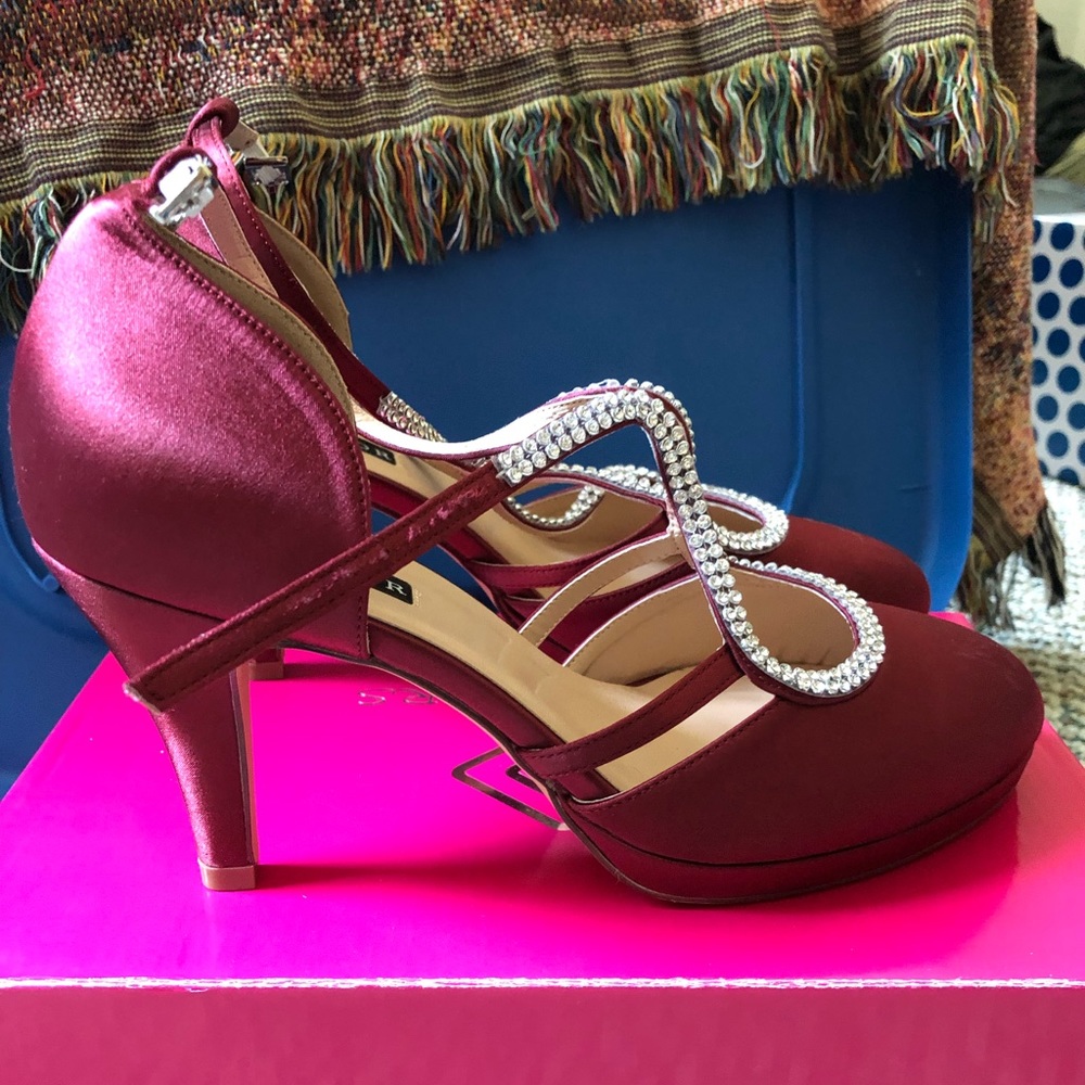 Burgundy Satin Bridal Shoes 3”